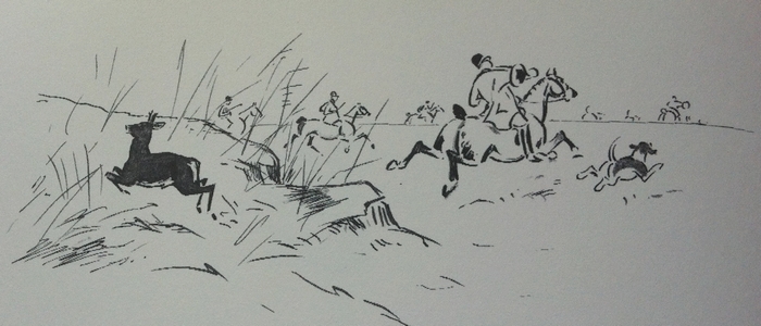 Croquis - Rallye Saint-Hilaire - Illustration tirée de l'ouvrage La Vénerie française contemporaine (1914) - Le Goupy (Paris)